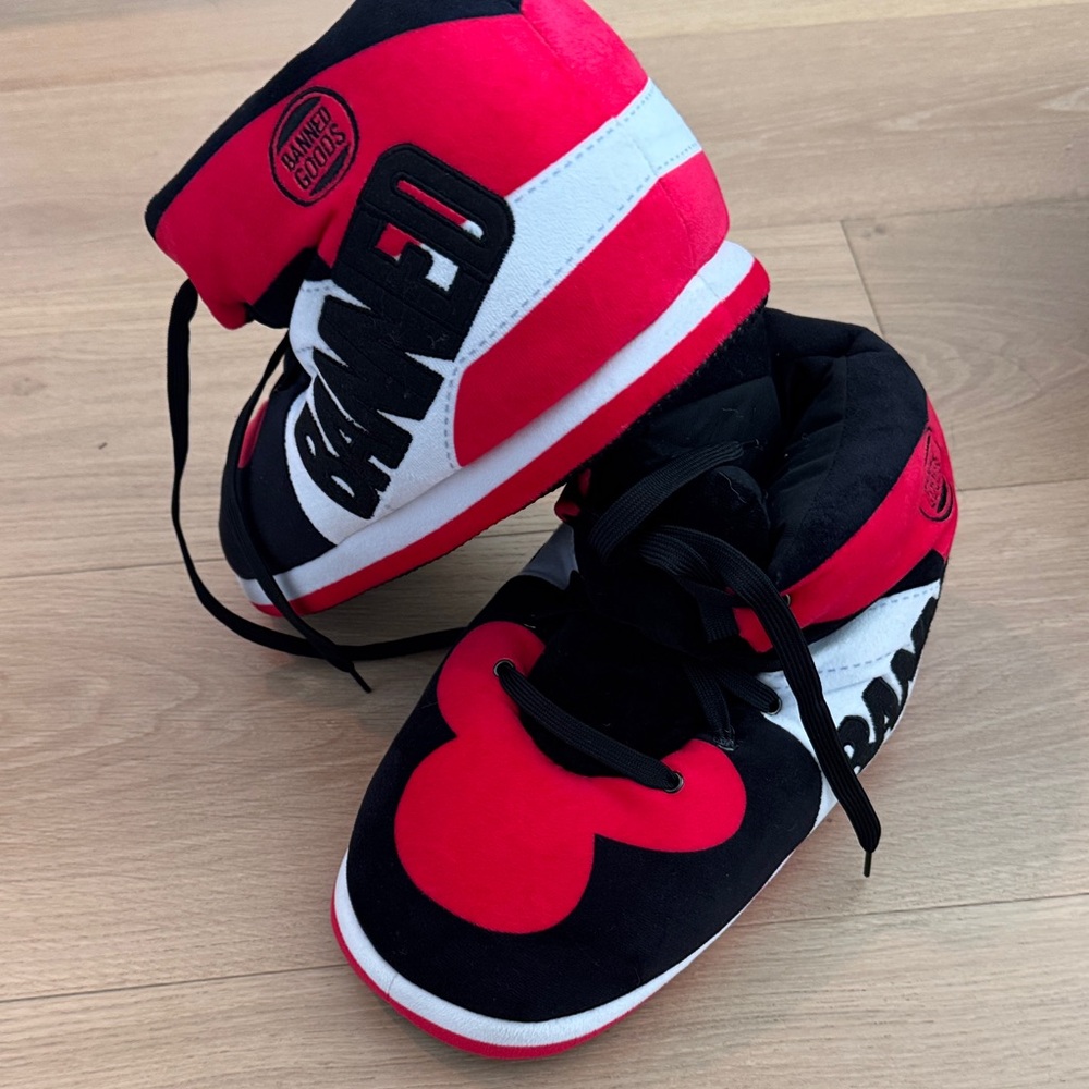 Red high top sneaker slippers
One size